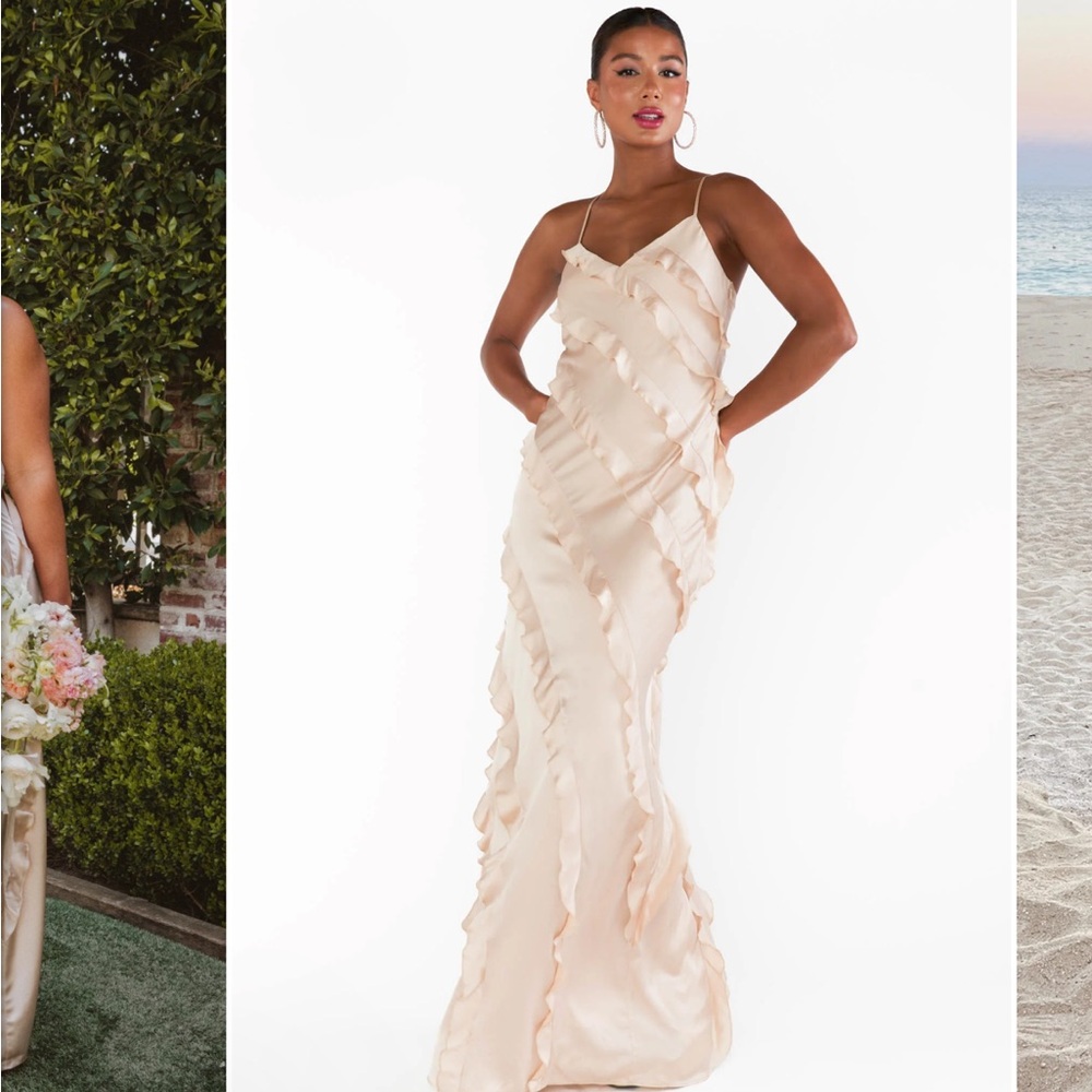 Elegant Cream Ruffle Maxi Dress